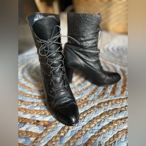 Vintage MIA black leather scalloped lace up ankle boots.
